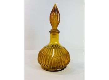 Vintage Amber Cut Glass Genie Bottle/Decanter With Lid