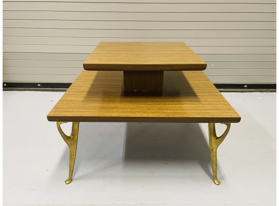 Gorgeous Heavyweight Mid Century Modern 2 Tier Coffee Or End Table With Brass Legs