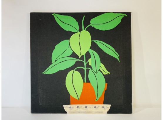 Vintage Stretched Screen Print Potted Plant Wall Art