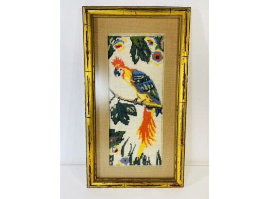 Vintage Tropical Parrot Needlework Wall Art
