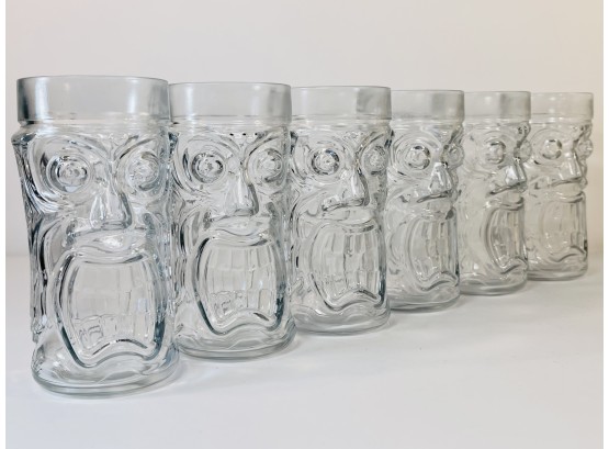 New!  Set Of 6 Clear Tiki Glasses By Libbey
