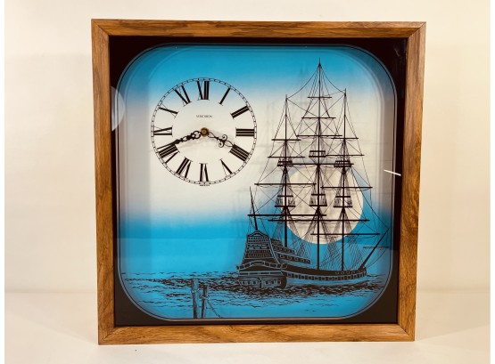 Large Vintage 1970s Verichon Sailing Ship Shadow Box Clock (Was New In Box)