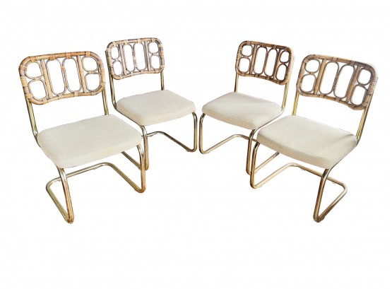 Vintage Bamboo And Gold Colored Dining Room Chairs
