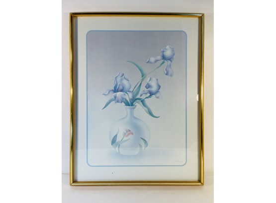 Large 1980s Blue Flowered Vase Framed Print