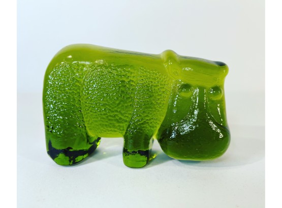 Vintage Viking Green Glass Hippo Paperweight