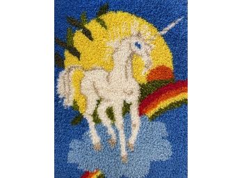 LARGE Vintage Unicorn Latch Hook Rug Or Wall Art 33' X 24'