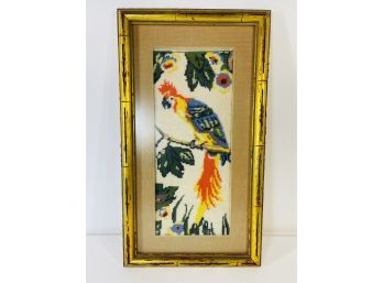 Vintage Tropical Parrot Needlework Wall Art