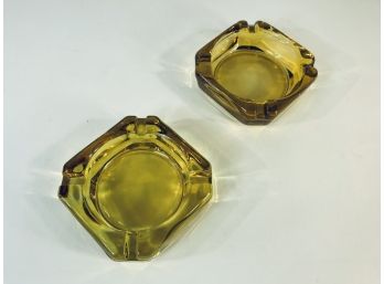 Pair Vintage Amber Glass Ashtrays