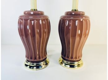 1980s Pair Of Mauve Vintage Glass Lamps