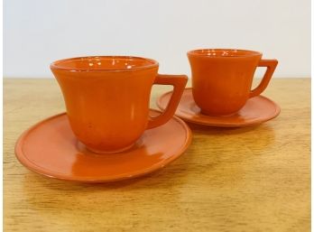 Set Of 2 1960s Orange Glass Espresso Cups And Saucers