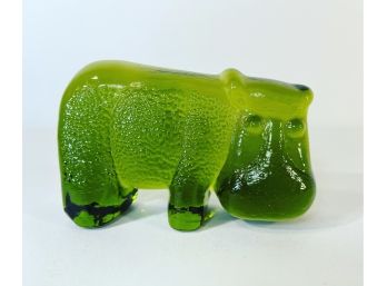 Vintage Viking Green Glass Hippo Paperweight