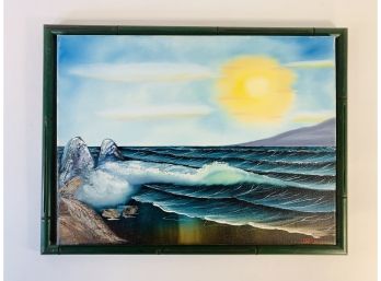 Coastal Painting In Bamboo Frame