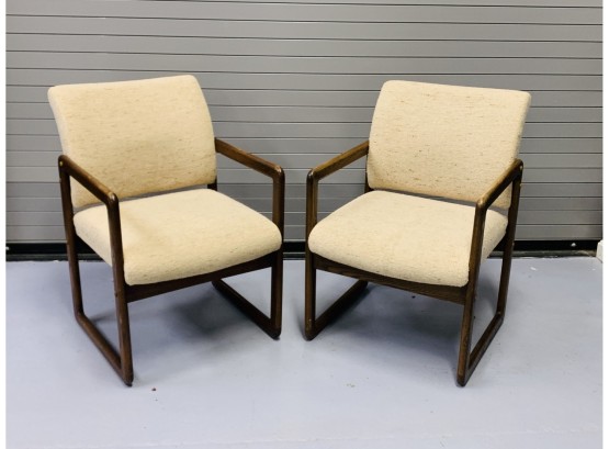 Pair Of 1980s Wood & Fabric Chairs