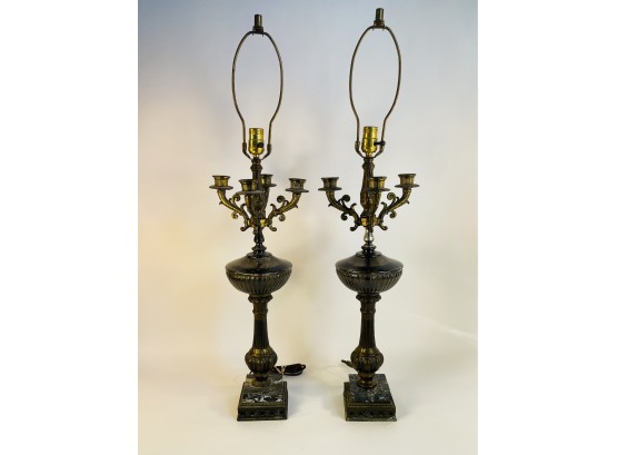 Pair Of Vintage Gothic Candelabra Lamps (See Details)
