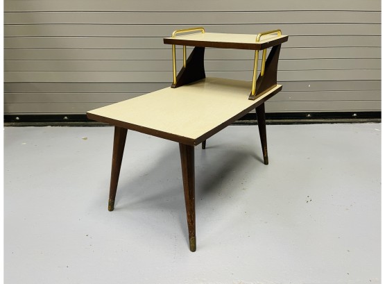 Mid Century Modern 2 Tier White Laminate Top End Table