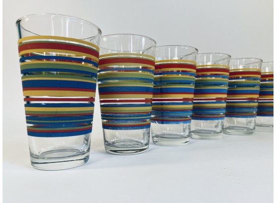Vintage Libbey Mambo Fiesta  Rainbow Striped Pint Glasses
