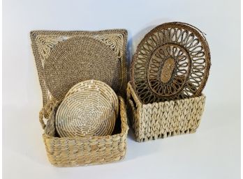 Lot Of Wicker Baskets And Trivets
