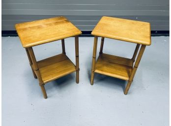 Vintage Heywood Wakefield Pair Of Solid Birch Ashcraft Side Tables