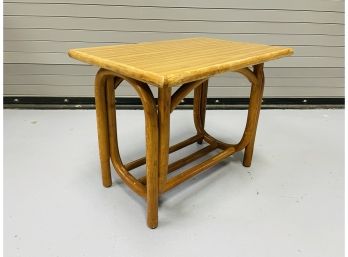 Vintage Heavy Weight Bamboo End Table With Faux Wood Grain Laminate Top