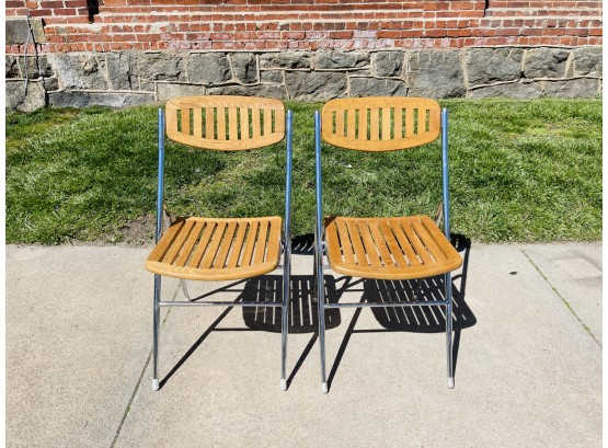 Vintage Chrome And Slat Wood Folding Chairs (Set Of 2) (2 Of 2 Similar Listings) See Details
