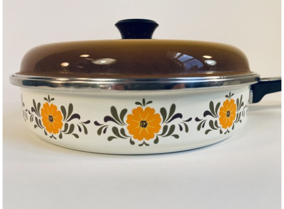 Vintage Groovy Flowered Enamel Sautee Pan