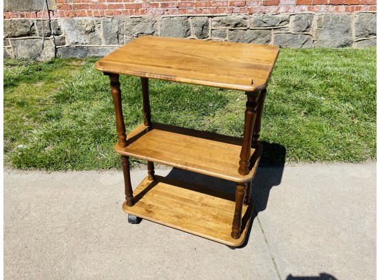 Vintage Multi-Use Rolling Wood 3 Tier Book Table Or Podium