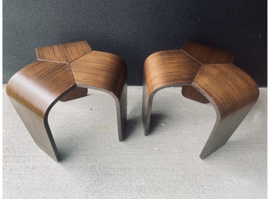 Contemporary Bent Walnut Wood Pair Of Nesting Side Tables