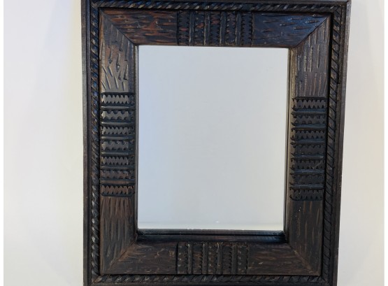 Contemporary Carved Wood Tiki-Style Wall Mirror