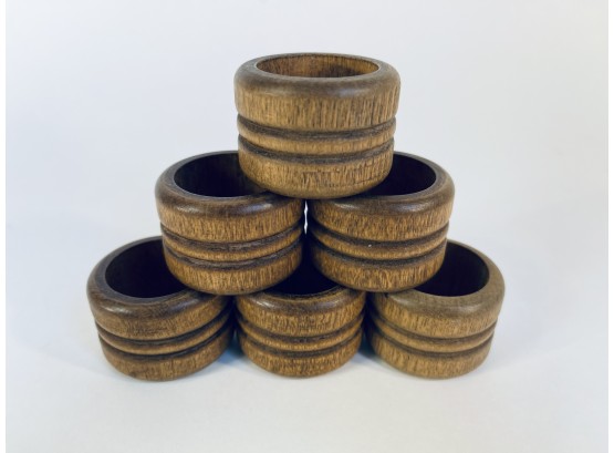 Set Of 6 Wood Napkin Ring Holders