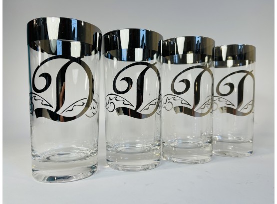 Dorothy Thorpe Style Silver Rim Highball Cocktail Glasses