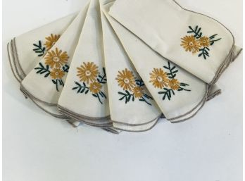 Vintage Cloth Napkin With Yellow Flowers (Set Of 6)
