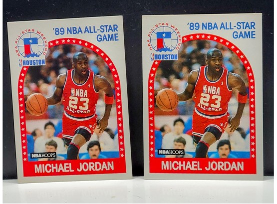 Two Mint/NM Condition 1989-90 Hoops # 21 Michael Jordan All-Star NBA Basketball Trading Card Chicago Bulls
