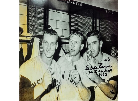 Clete Boyer Autographed 8x10 Photo With Mantle And Marris  Cert # 662