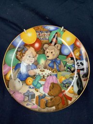 Teddys Birthday Party - 1985 Carol Lawson Plate With Holder