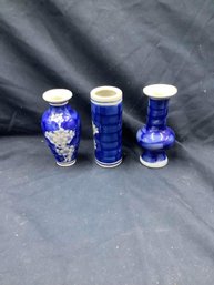 Blue And White Floral Bud Vases - Set Of Three