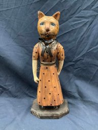 Wooden Cat Lady With Metal Basket Attached To Back