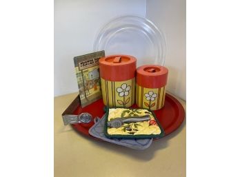Random Lot Of Kitchen Items Including Funky Canisters