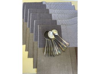 Pairpoint Mfg Co 1880 Silverware On Set Of Square Block Crate & Barrel Placemats