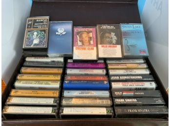 Lot Of Cassette Tapes With Holder