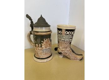 Ornate Vintage German Stein And Boot Stein