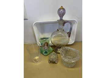 Lot Of Vintage Glass Including Gorgeous Blown Glass Decanter