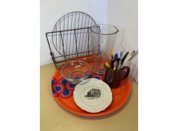Miscellaneous Kitchen Lot With Funky Colored Platter