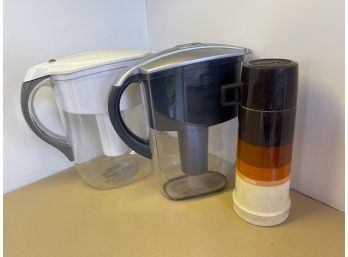 Lot Of Two Brita Water Pitchers And Vintage Thermos
