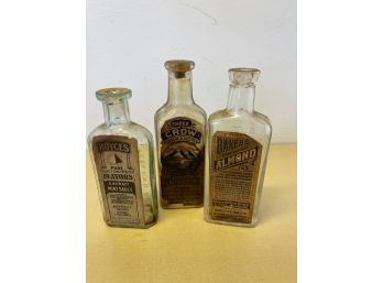Lot Of Three Small Empty Vintage Glass Bottles