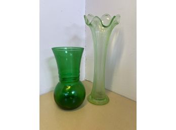 Two Gorgeous Green Colored Vases