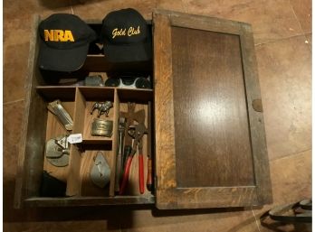 Wooden Box With Lid And Lock (no Key) Full Of Random Mens Items