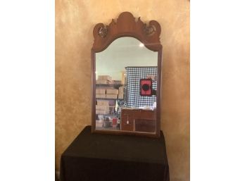Walnut Hall Mirror Wit Wooden Back And Ornate Top