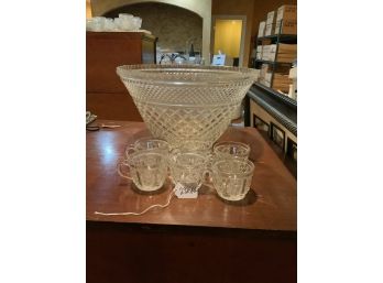 Diamond Cut Glass Punch Bowl Set