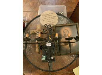 Lot With Jesus Picture And Candle Light Fixture