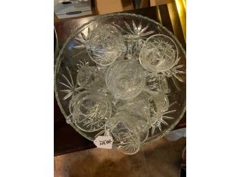 Starburst Cut Glass Punch Bowl And Cups